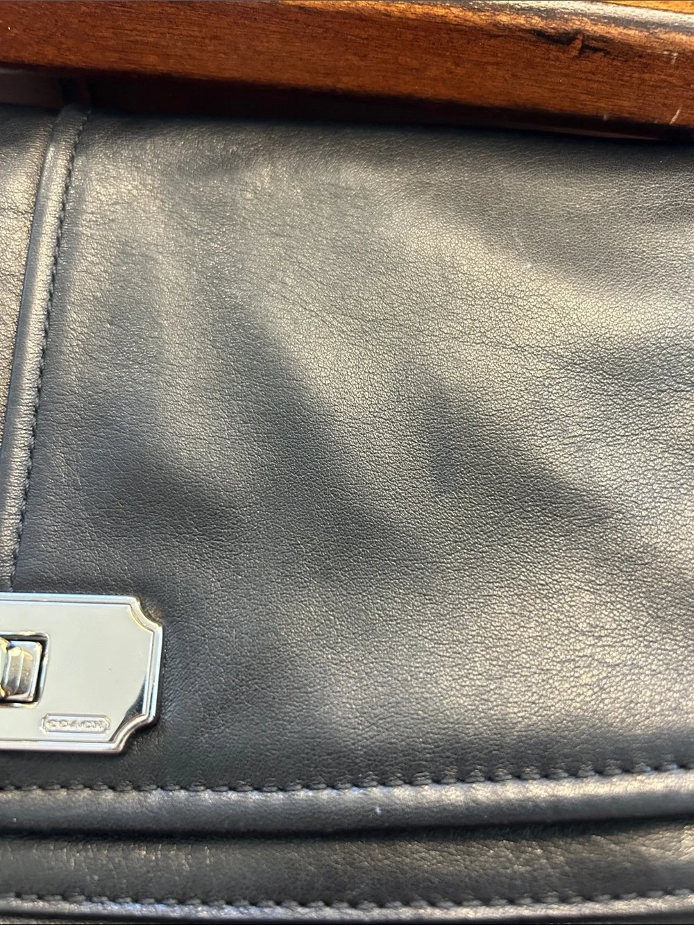 Coach Black Leather wristlet/ clutch purse w/ Coach embossed Silver Turn-Lock